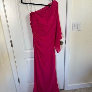 Tadashi Shoji Pink One Shoulder 3/4 Sleeve Dress